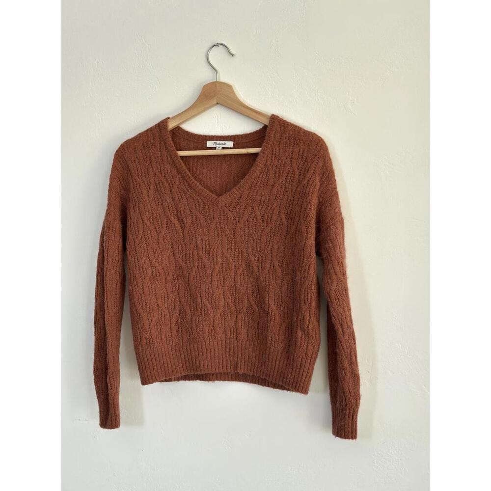 Madewell Alna-V Neck Terracotta Size XS Alpaca Cable Knit Sweater